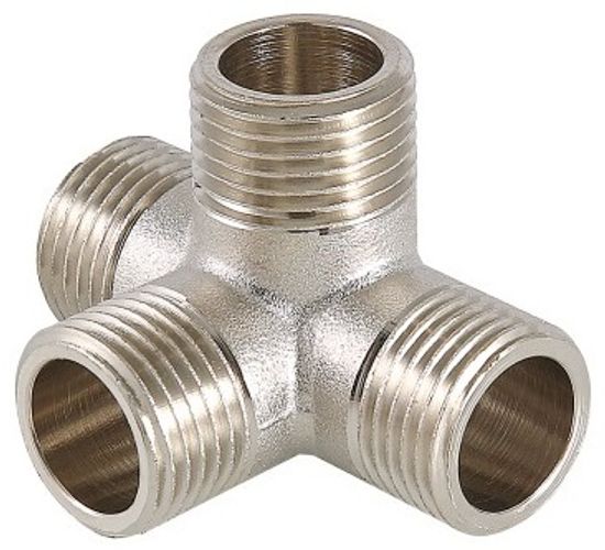 Крестовина Valtec 1/2" НР с наружной резьбой двухплоскостная латунная никелированная VTr.661.N.0004