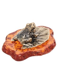 Народные промыслы AM-1860 Фигурка «Лягушка на листике» (латунь, янтарь)