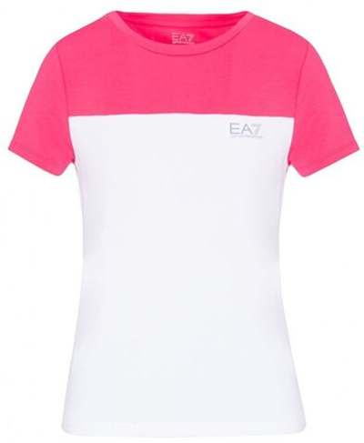 Женская теннисная футболка EA7 Woman Jersey T-shirt - white/pink