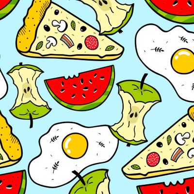 Пицца, арбуз и яичница.