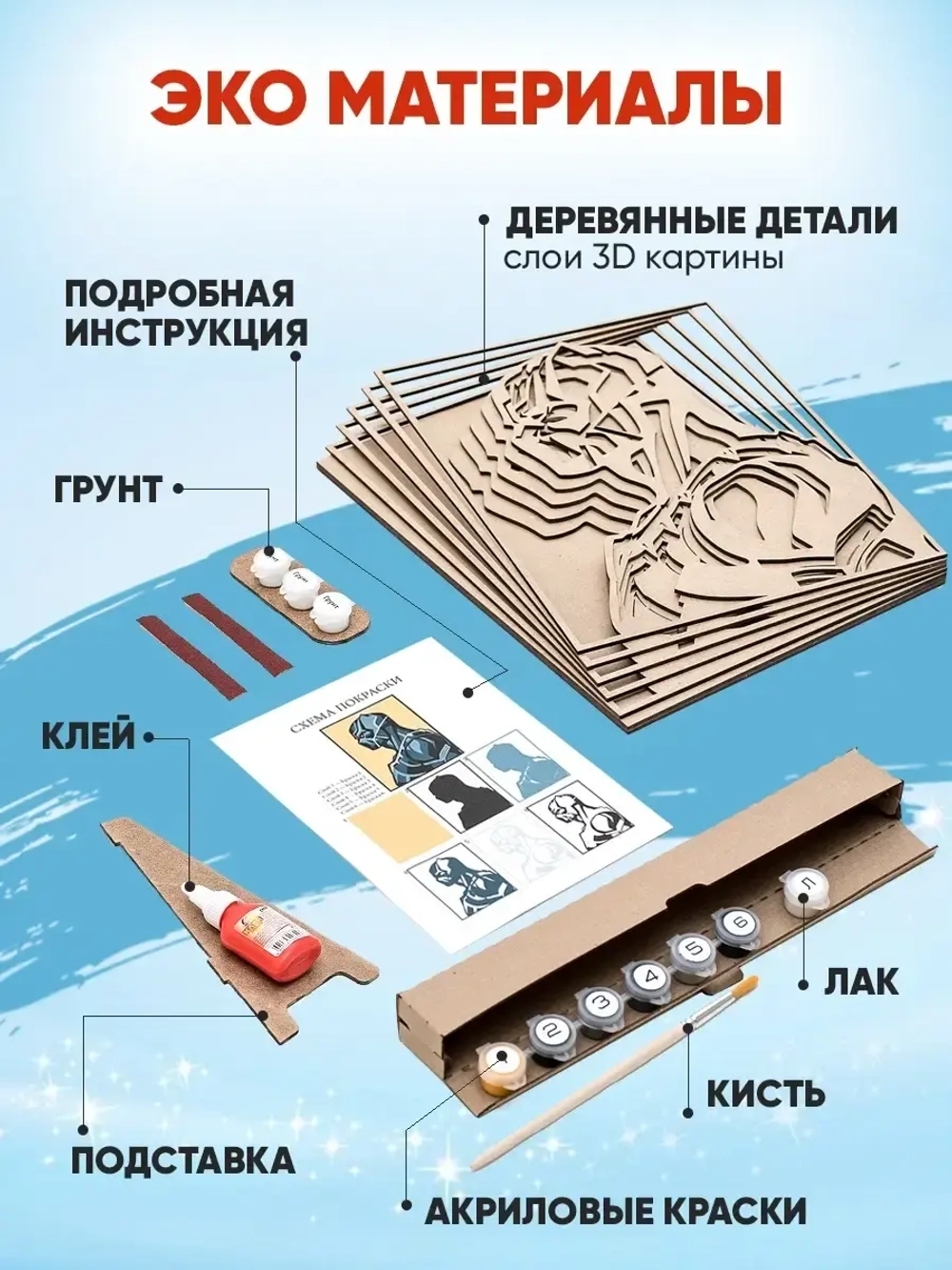3D Картина по номерам Черная Пантера, мстители Marvel
