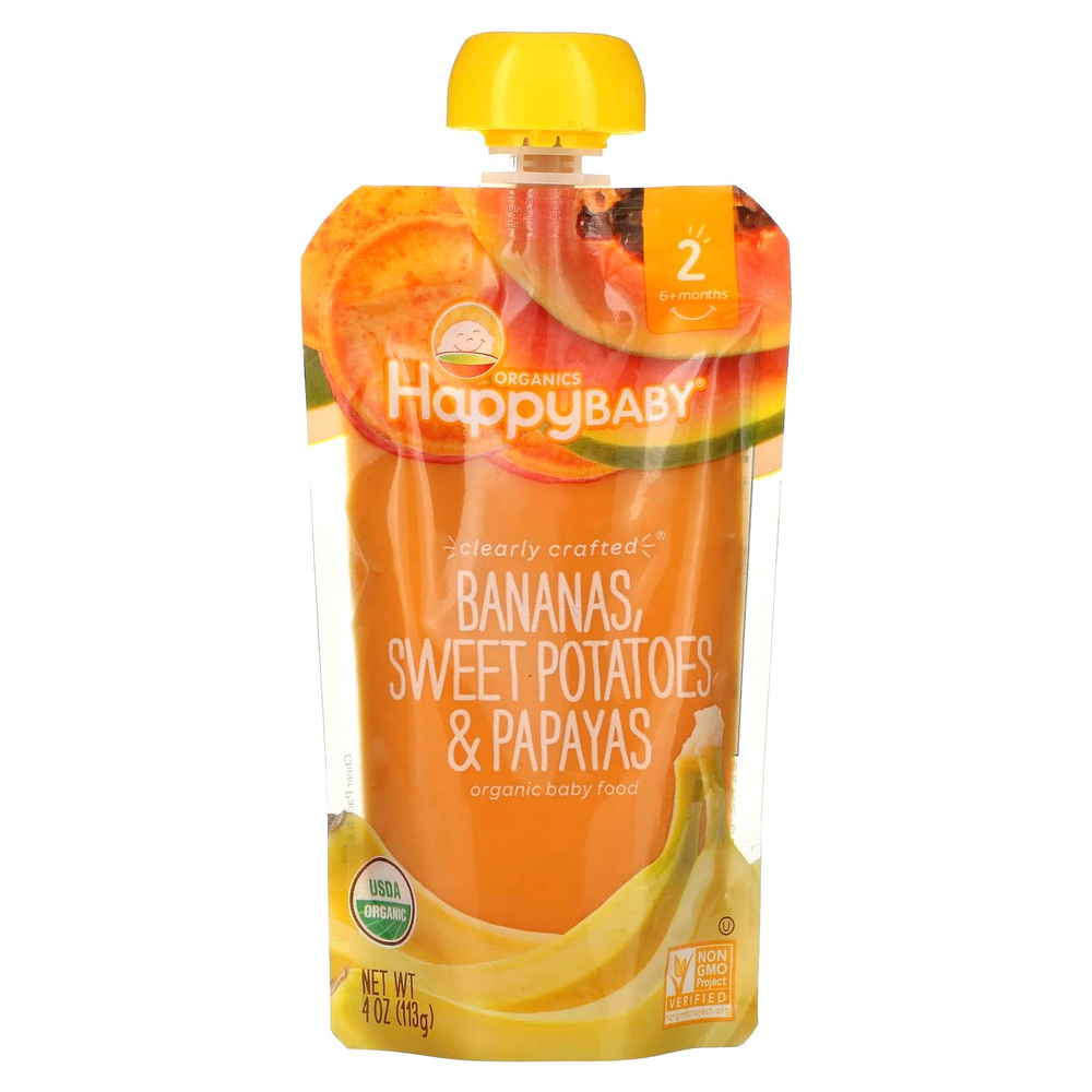 Happy Family Organics, Органическое детское питание, этап 2, от компании 6 месяцев, бананы, батат и папайя, 113 г (4 унции)
