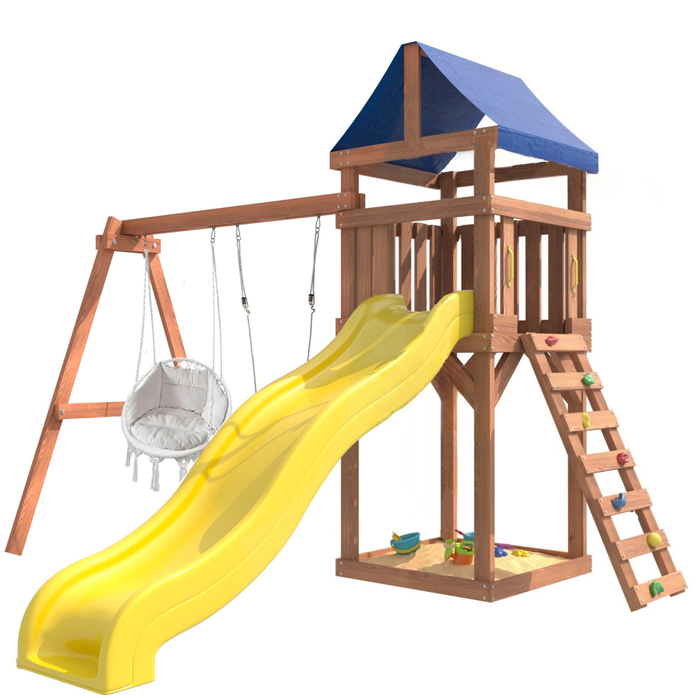 Детская площадка Сlassic с качелями лодочка и подвесным креслом с подушкой IgroWoods для улицы и дачи