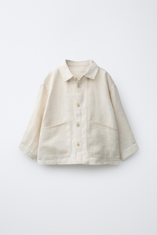 ZARA КУРТКА-РУБАШКА ИЗ 100% ЛЬНА, СВЕТЛО-БЕЖЕВЫЙ
