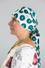 Тюрбан Эмма Лен, шапочка с лентами, зеленые колечки