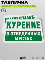 Табличка для частной территории "Курение в отведенных местах", на дом, для участка, организаций и частных территорий, предупреждающая, 40х30 см, Silver Plane x Айдентика Технолоджи