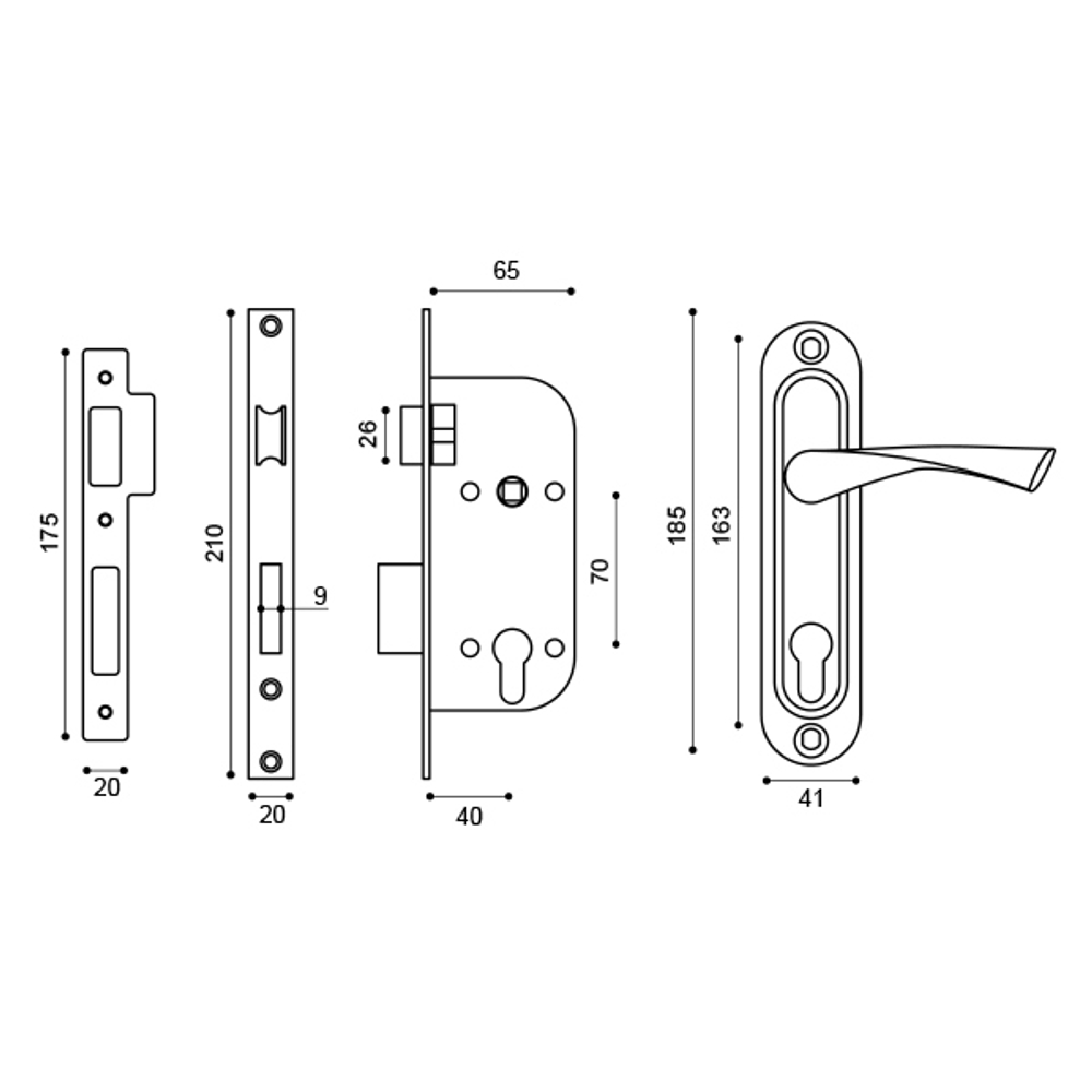 Замок цилиндровый в комплекте с ручкой LOCKSET16.CRONA.4070-1 (KIT P16 4070 CRONA) AB бронза