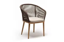 "Марсель" стул плетеный из роупа, основание дуб, роуп коричневый круглый, ткань бежевая 052