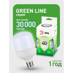 Лампа светодиодная ЭРА GREEN LINE LED POWER T80-40W-865-E27/E40 GL 40Вт колокол холодный свет Е27/Е40 | Лампы cветодиодные POWER