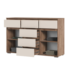 Хелен КМ 05 Комод 6 ящиков и 2 створки Дуб крафт табачный / Кашемир