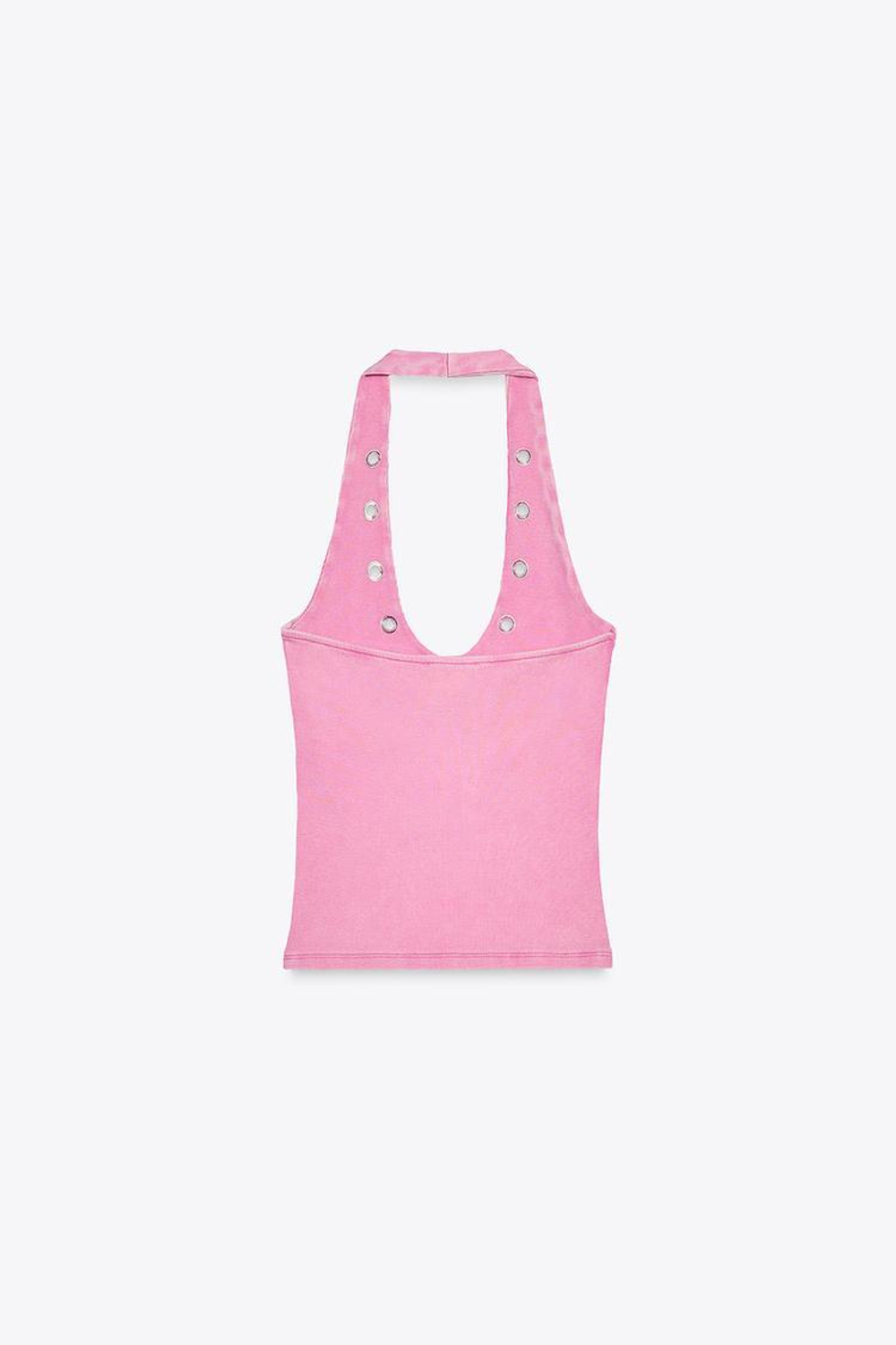 ZARA ТОП С ГОРЛОВИНОЙ ХАЛТЕР И КОЛЬЦАМИ, РОЗОВЫЙ