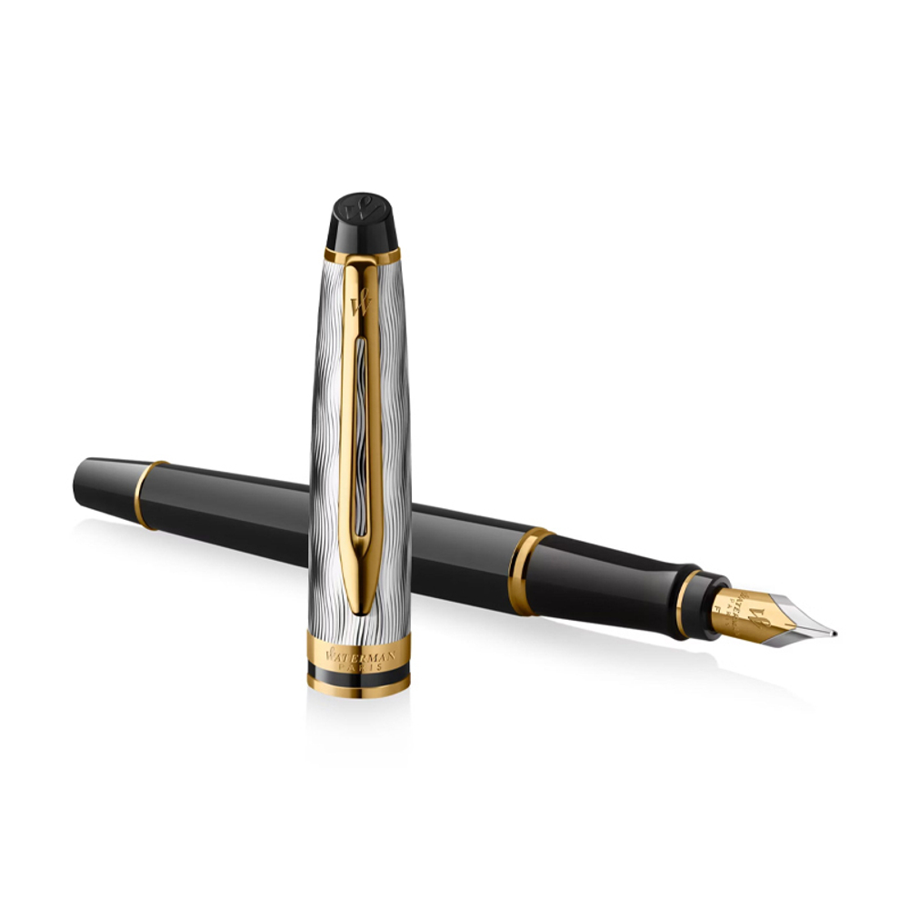 Перьевая ручка Waterman Reflections of Paris Expert DeLuxe Black GT, перо M, чернила: blue в подарочной коробке