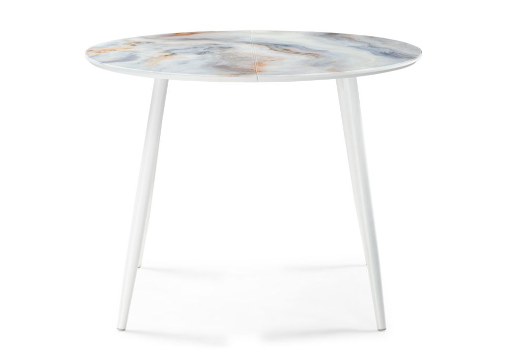 Стеклянный стол Кловис 100(140)х100х76 кианит / белый