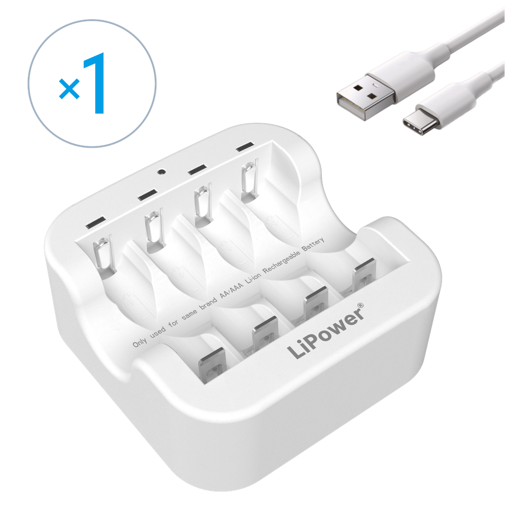 Аккумулятор LIPOWER AA, Li-Ion, 1.5V, 3500 mWh, 4 шт., перезаряжаемые (Зарядное устройство в комплекте)