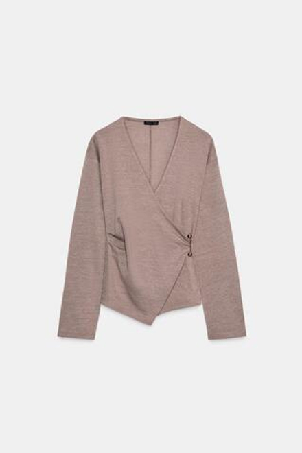 ZARA ТОП С БРОШЬЮ СБОКУ, СВЕТЛО-КОРИЧНЕВЫЙ