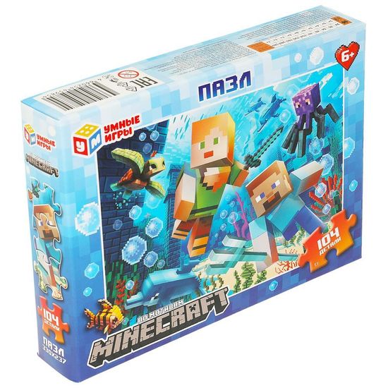 Пазл классический в коробке. Minecraft. Под водой. 104 детали. 190х141х35 мм. Умные игры