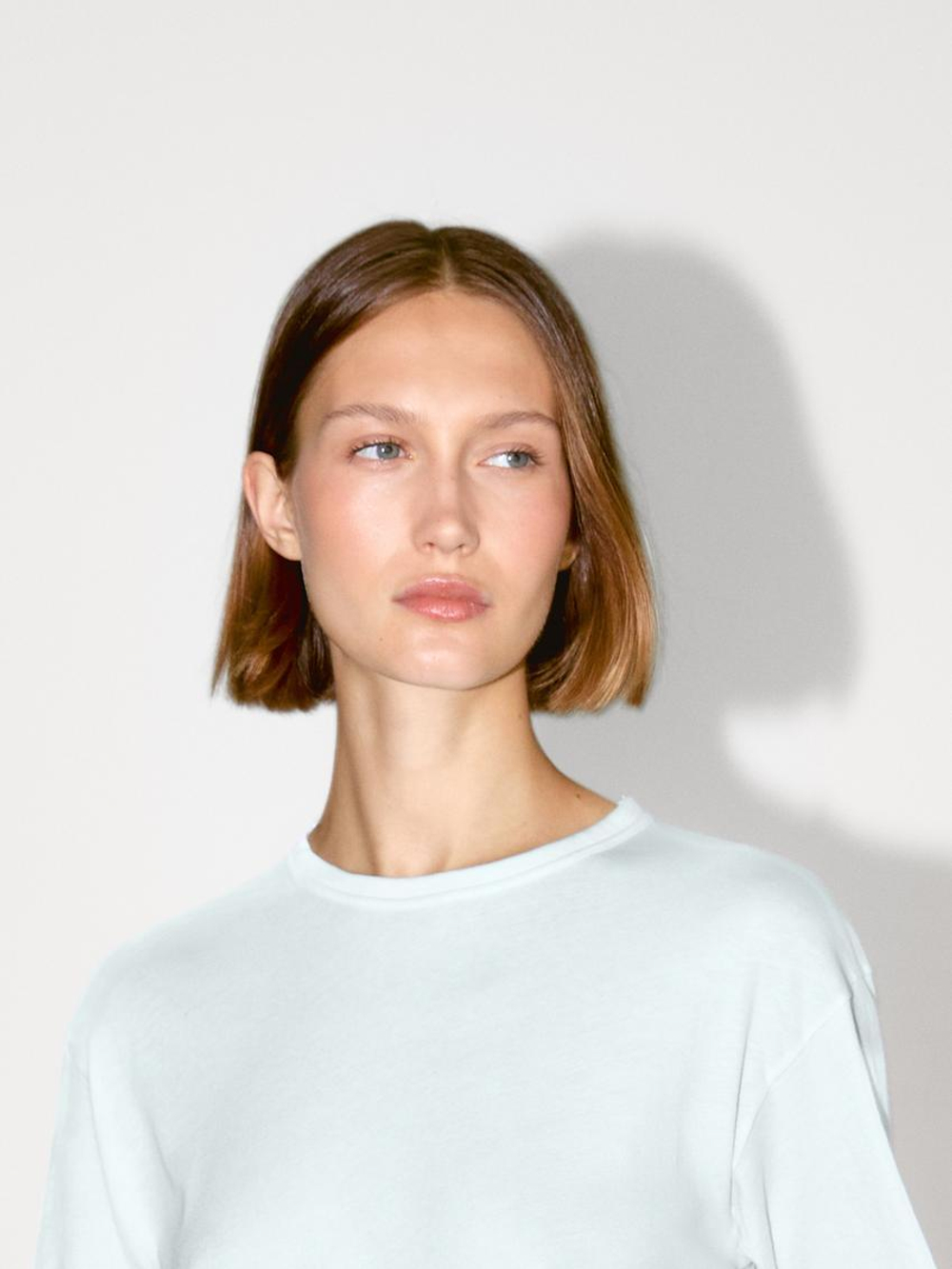 Massimo Dutti Футболка из 100% хлопка с коротким рукавом, небесно-голубой