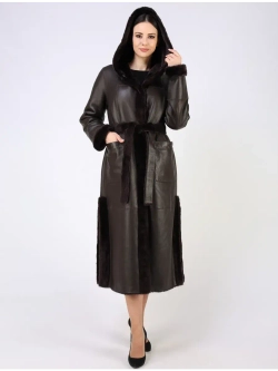 Дубленка зимняя шуба натуральная с капюшоном длинная