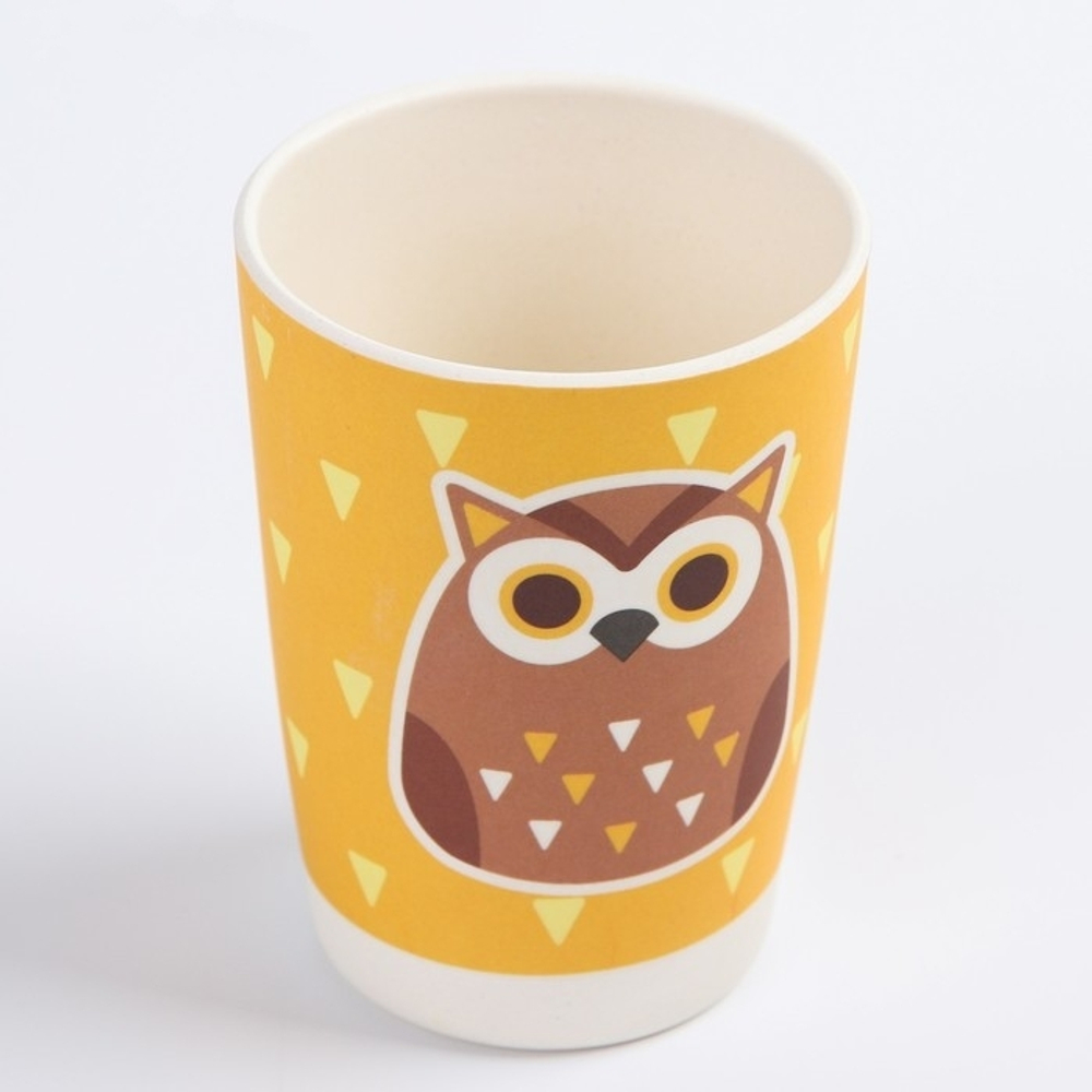 4611373 Набор детской бамбуковой посуды «Совушка», тарелка, миска, стакан, приборы, 5 предметов