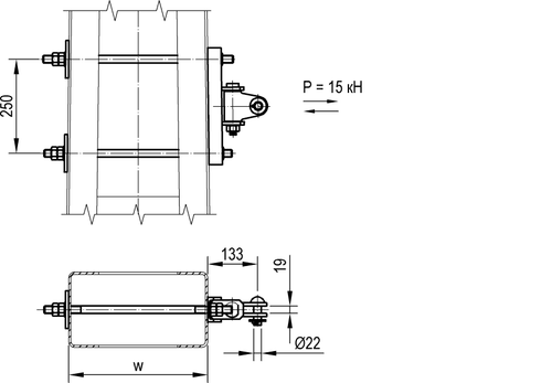 Нижний узел крепления консоли на металлической стойке на закладных