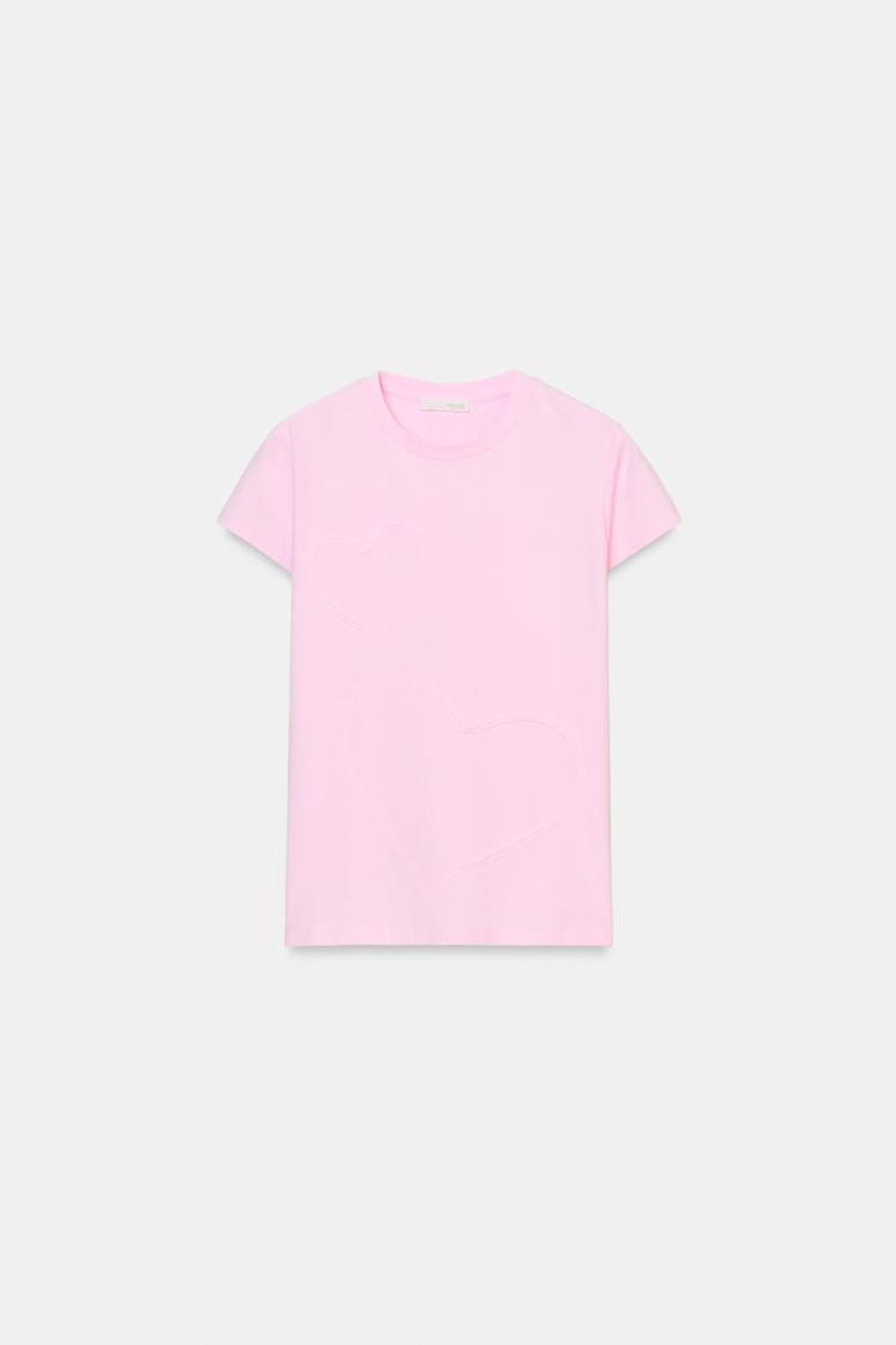 ZARA ФУТБОЛКА С РЕЛЬЕФНЫМИ СЕРДЕЧКАМИ, РОЗОВЫЙ