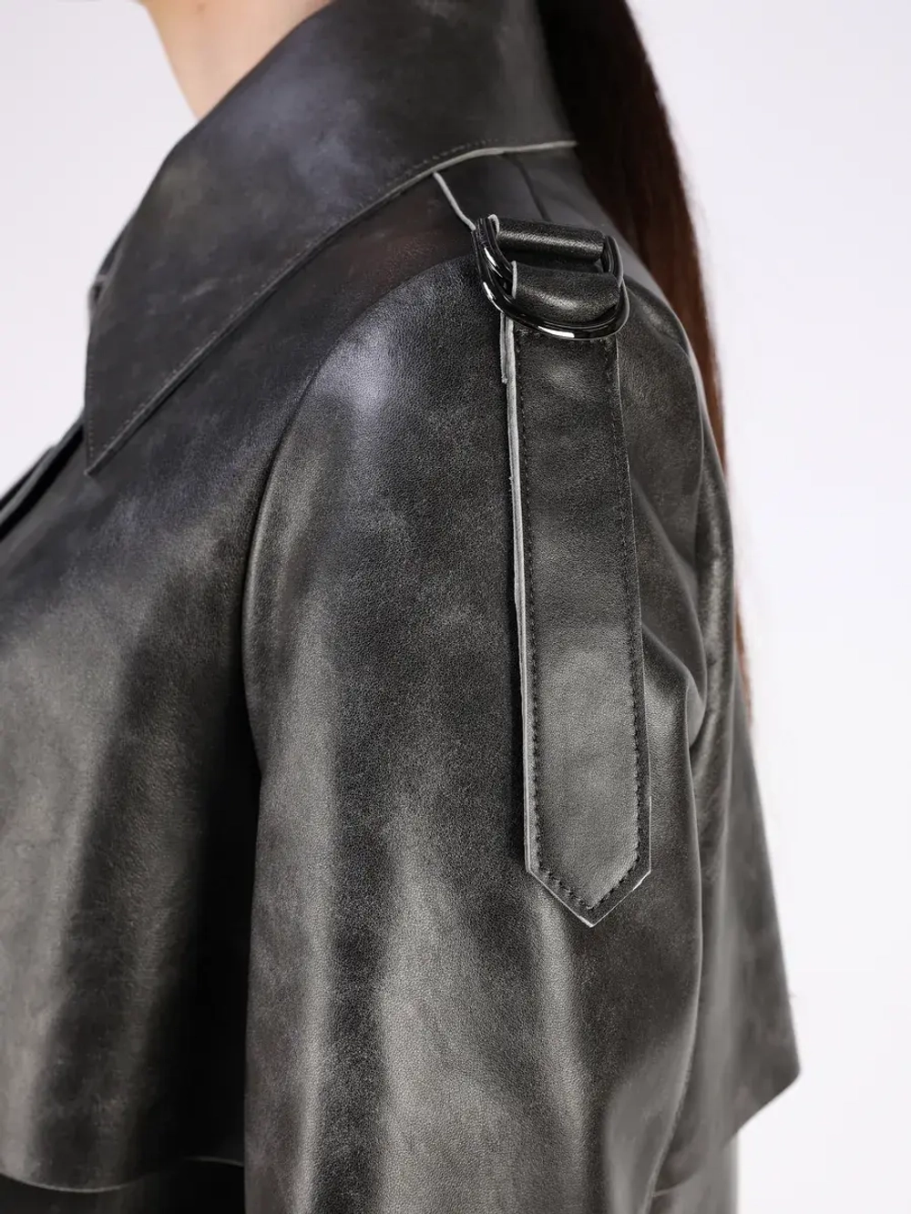 Кожаный тренч длинный с поясом плащ на осень