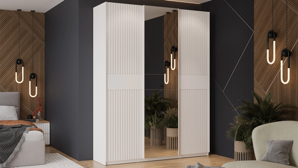 Шкаф-купе Оскар Хилтон 3-х дверный с зеркалом 177 белый снег / белый матовый / ручка белая