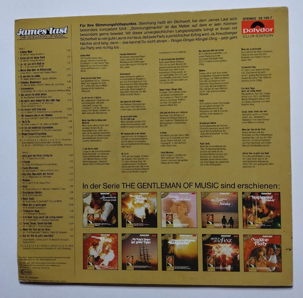 Винтажная виниловая пластинка LP James Last Non Stop Party Club Edition (Germany 1978)