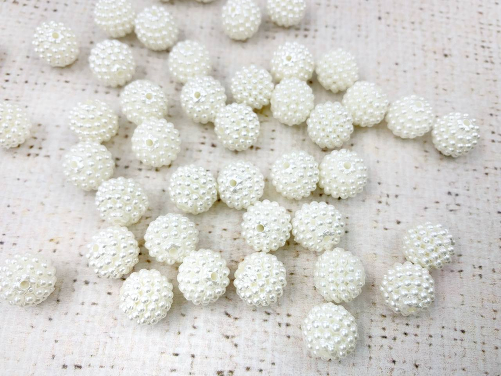 Бусины пришивные ежевика, d 12 мм, 50 грамм, кремовый