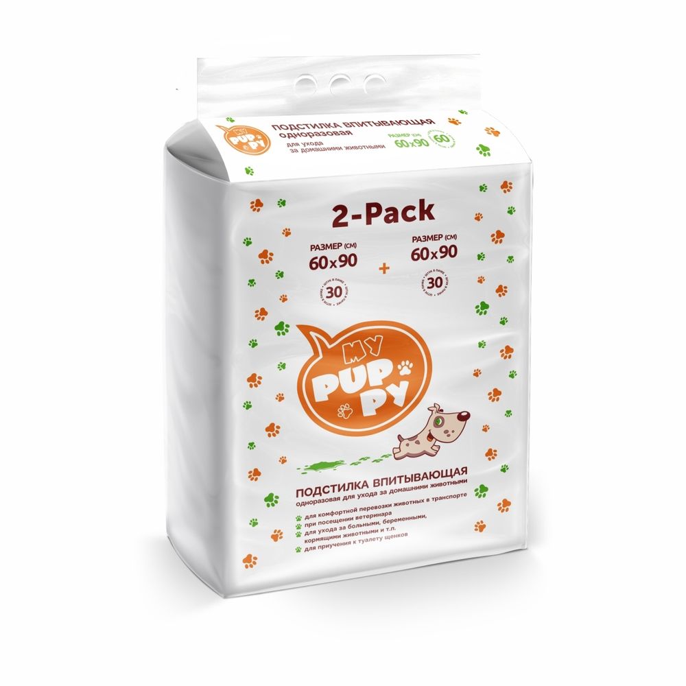 Медмил My Puppy подстилка для щенков гелевая одноразовая 4 слойная 60*90 см (упак 60 шт)