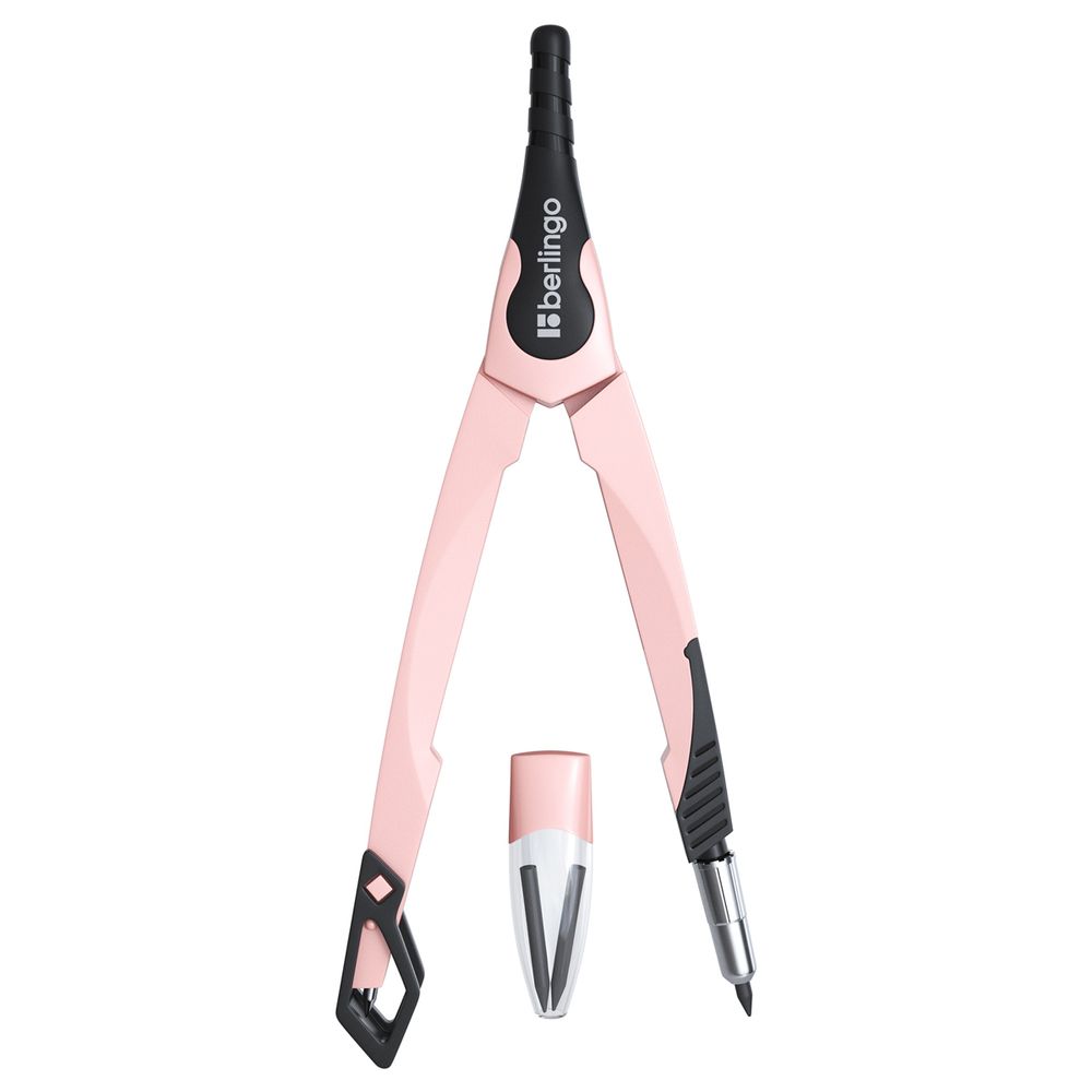 Готовальня 2 предмета, циркуль 135мм Berlingo Instinct, фламинго, пластиковый футляр