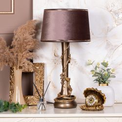 Настольная лампа Змея Катари Бронза с абажуром Тюссо Кофе