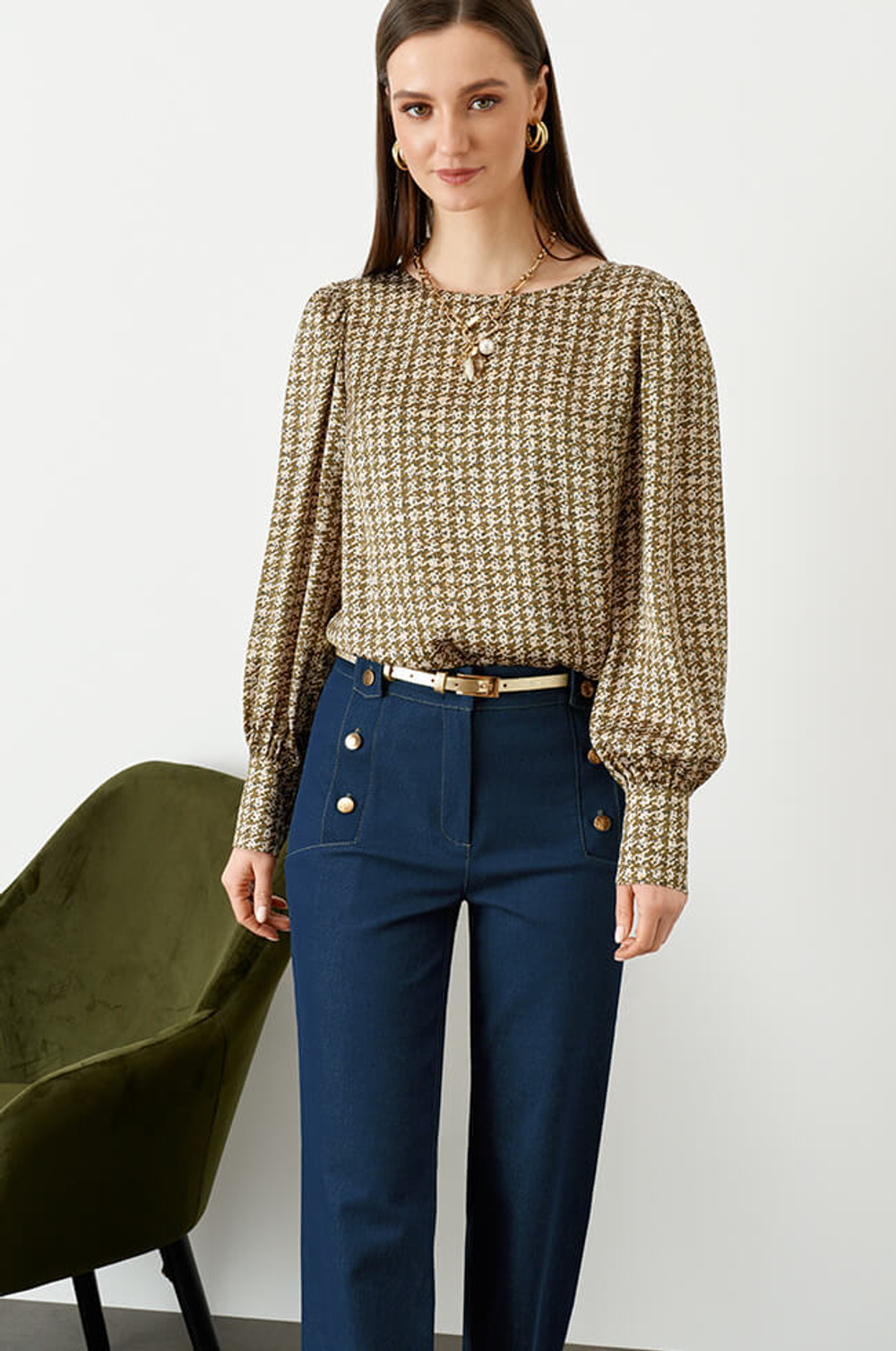 22737 Блузка женская (хаки принт)