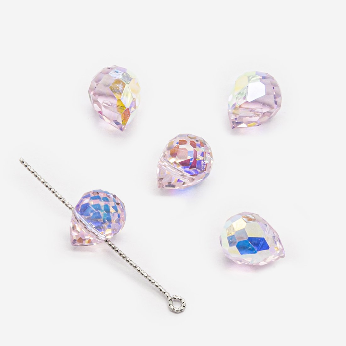 Бриолетт, розовый с покрытием, 10*8мм, хрусталь