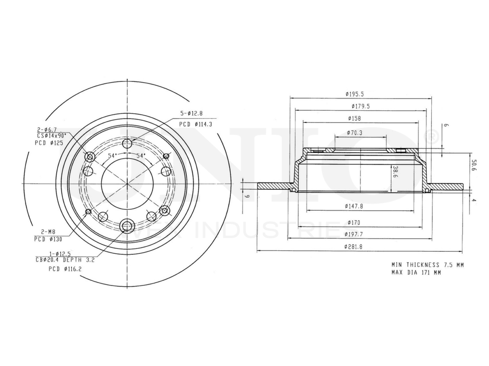 Диск тормозной задний UNIO BRD-20414