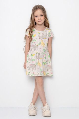 Платье для девочки К 5675/св.бежевый меланж,слоники
