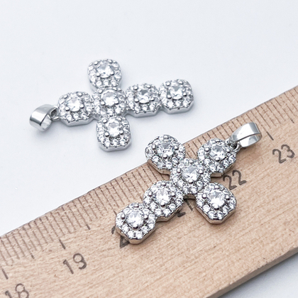 Подвеска Крест, цвет серебро (родий), фианиты, размер 26*18 мм, цена за 1 шт