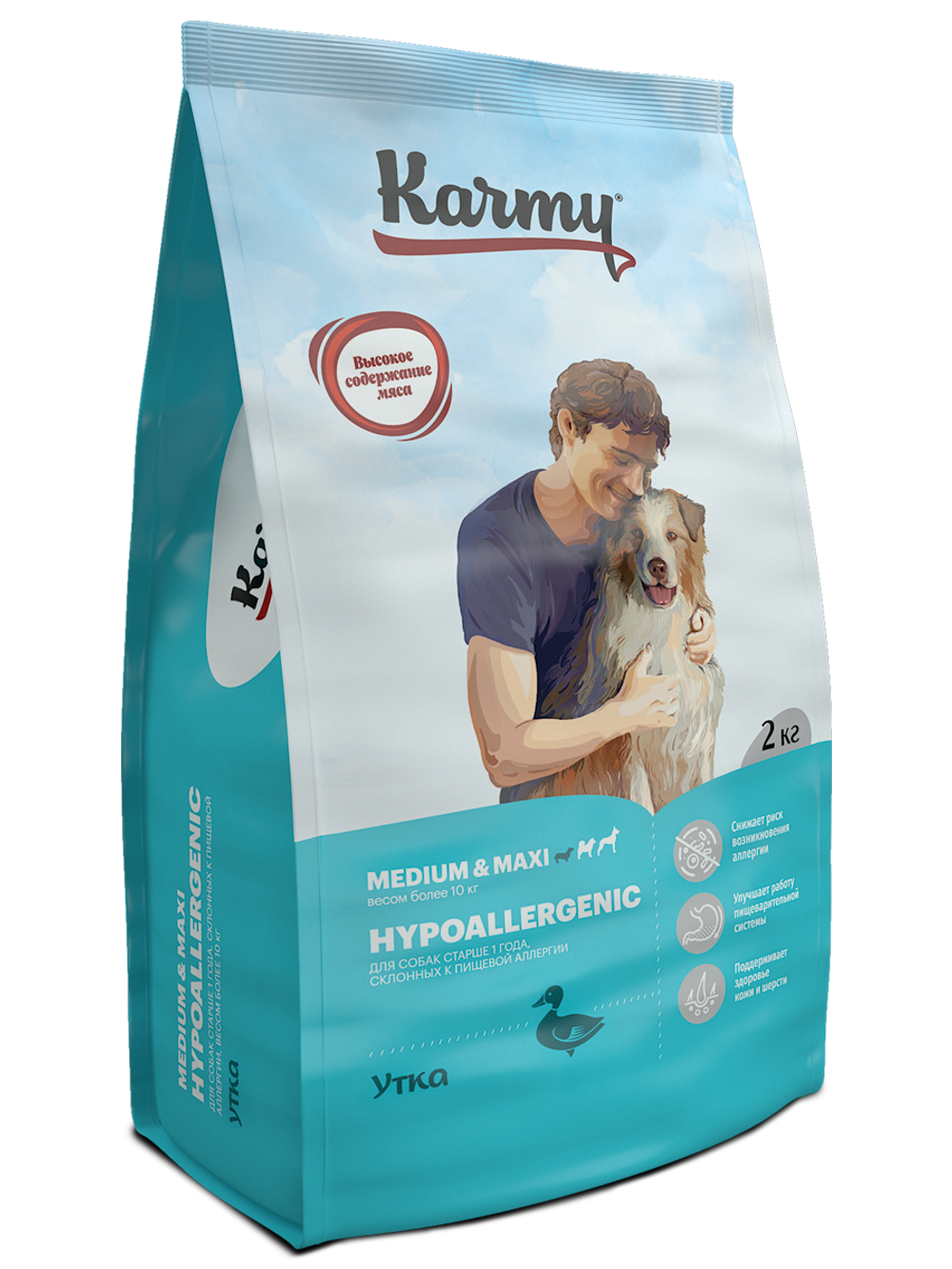 Karmy Hypoallergenic Medium&Maxi Сухой гипоаллергенный корм для собак ср. и кр. пород с Уткой, 2 кг