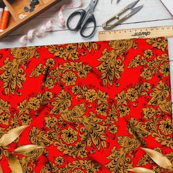 Ткань блэкаут народная роспись хохлома