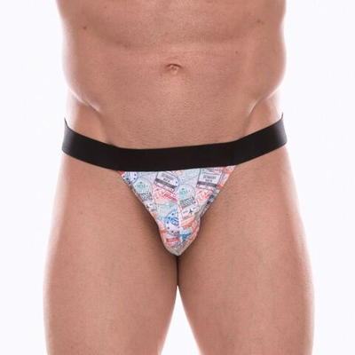 Мужские трусы-танга с принтом в виде цветных штампов (Размер: L) (Цвет: разноцветный)