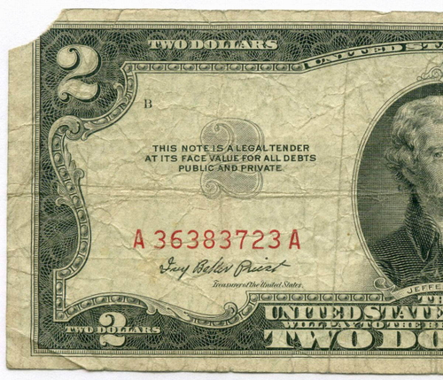 Банкнота США 2 доллара 1953 A 36383723 A. G