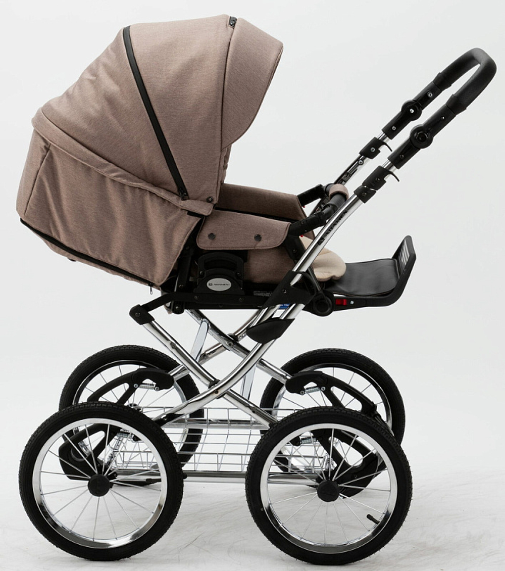 Детская коляска Adamex Porto Retro 2 в 1 PO-PS15 (Т.БЕЖ+Т.БЕЖА КОЖА)