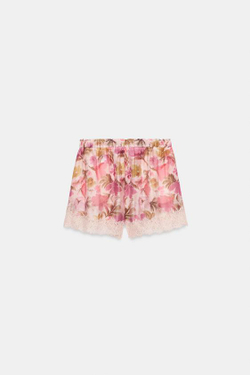 ZARA ШОРТЫ С ЦВЕТОЧНЫМ ПРИНТОМ И КРУЖЕВОМ, С ПРИНТОМ