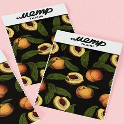 Ткань шифон персики с листьями