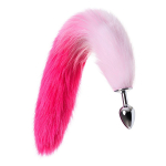 Серебристая анальная втулка с бело-розовым хвостом размер S ToyFa Metal 712028-S