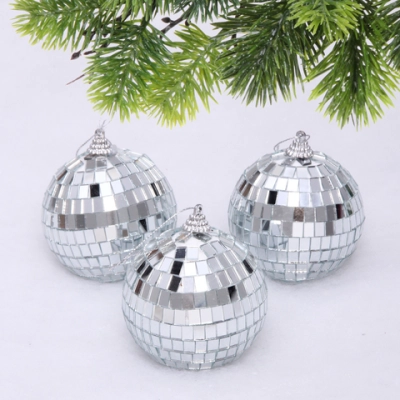 Новогодние шары 8 см (набор 3 шт) «Shining Disco», Серебро