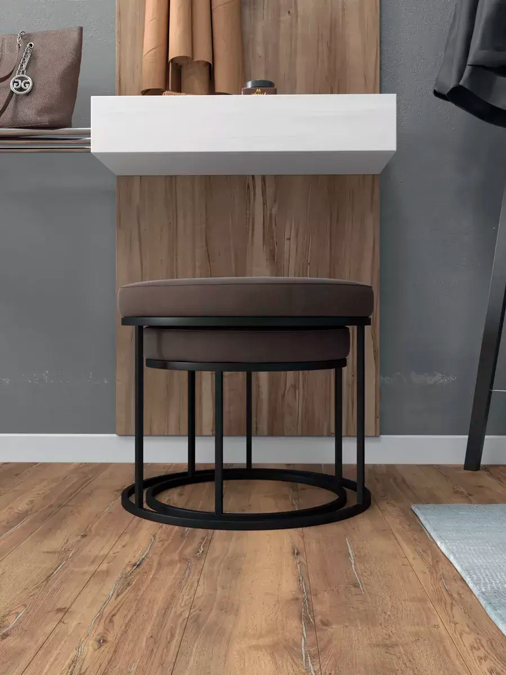 Комплект круглых банкеток - ЧКОР - коричневое на черном