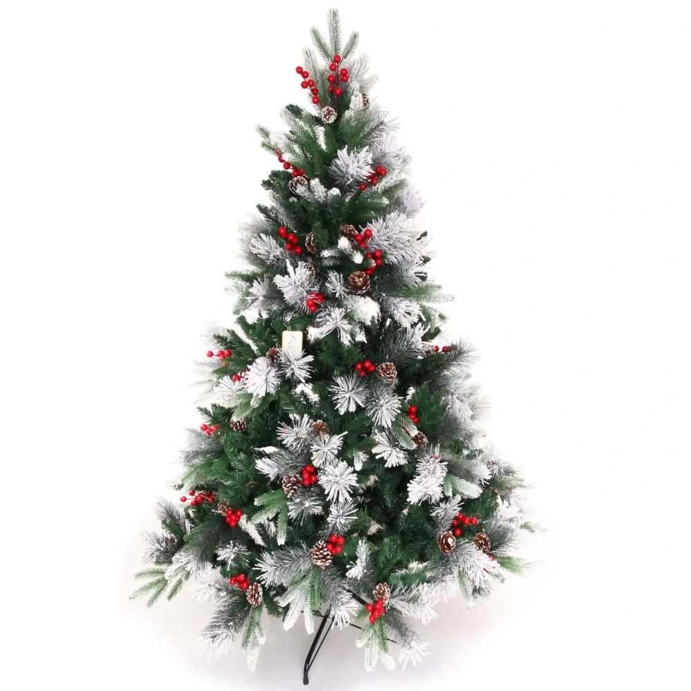 Елка «Грация» 150 см, ПВХ, леска, резина с белым напылением (шишки и ягоды), 541 ветка