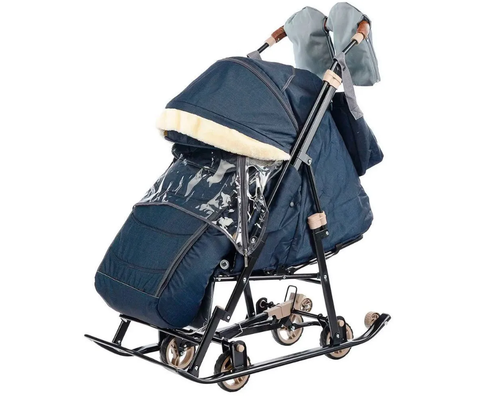 санки-коляска galaxy glory gloss лен темно-синий