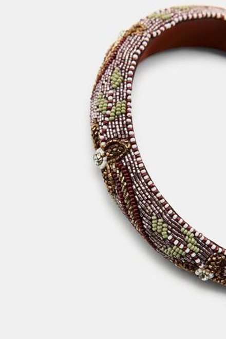 ZARA МЯГКАЯ ПОВЯЗКА НА ГОЛОВУ С БУСИНАМИ, РАЗНОЦВЕТНЫЙ